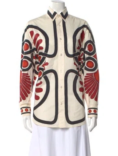 Pre-owned La Doublej Printed Long Sleeve Button-up Top In Neutral