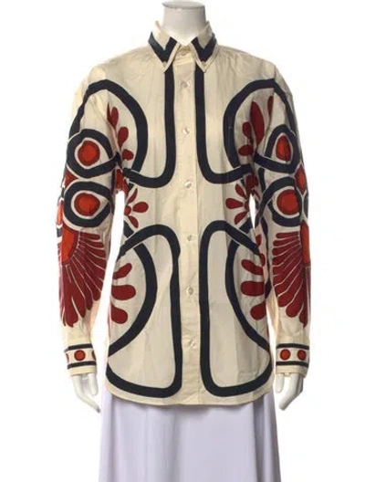 Pre-owned La Doublej Printed Long Sleeve Button-up Top In Neutrals