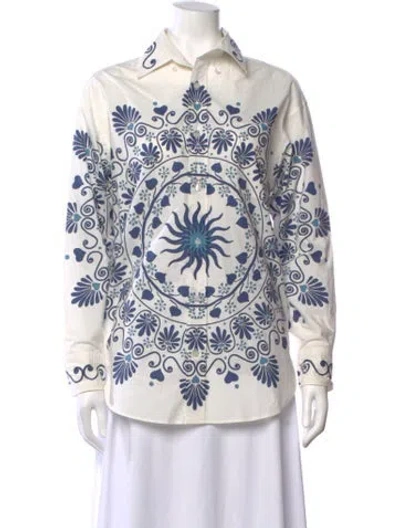 Pre-owned La Doublej Printed Long Sleeve Top In White
