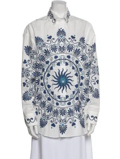 Pre-owned La Doublej Printed Long Sleeve Tunic In Blue