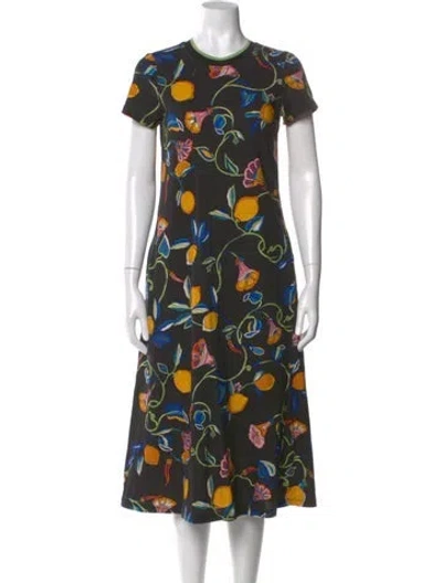 Pre-owned La Doublej Printed Midi Length Dress In Black