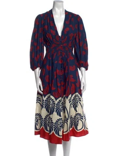 Pre-owned La Doublej Printed Midi Length Dress In Blue