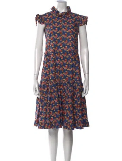 Pre-owned La Doublej Printed Midi Length Dress In Blue/red
