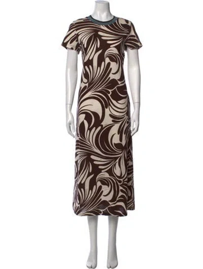 Pre-owned La Doublej Printed Midi Length Dress In Brown