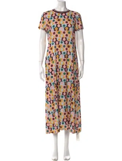 Pre-owned La Doublej Printed Midi Length Dress In Brown