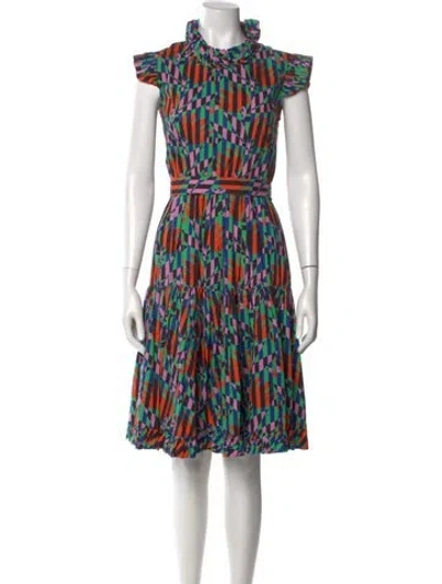 Pre-owned La Doublej Printed Midi Length Dress In Green