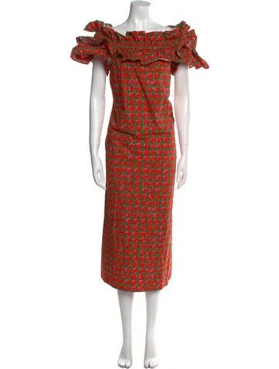 Pre-owned La Doublej Printed Midi Length Dress In Green