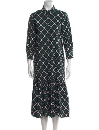 Pre-owned La Doublej Printed Midi Length Dress In Green