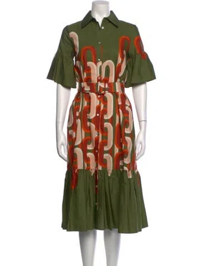 Pre-owned La Doublej Printed Midi Length Dress In Green