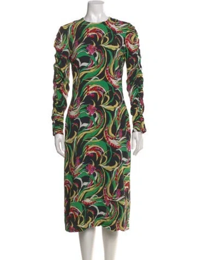 Pre-owned La Doublej Printed Midi Length Dress In Green