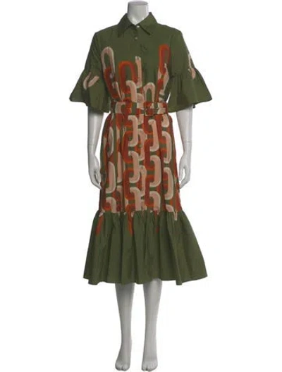 Pre-owned La Doublej Printed Midi Length Dress In Green