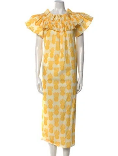 Pre-owned La Doublej Printed Midi Length Dress W/ Tags In Yellow