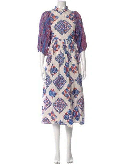 Pre-owned La Doublej Printed Midi Length Dress In White