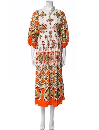 Pre-owned La Doublej Printed Midi Length Dress In White