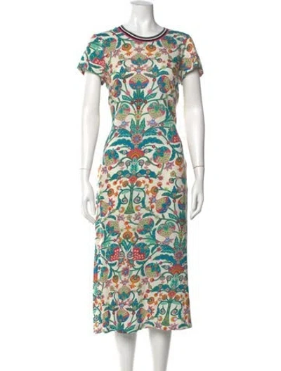 Pre-owned La Doublej Printed Midi Length Dress In White