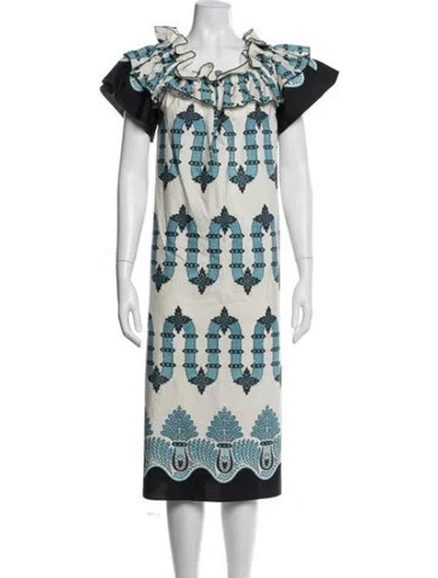 Pre-owned La Doublej Printed Midi Length Dress In White