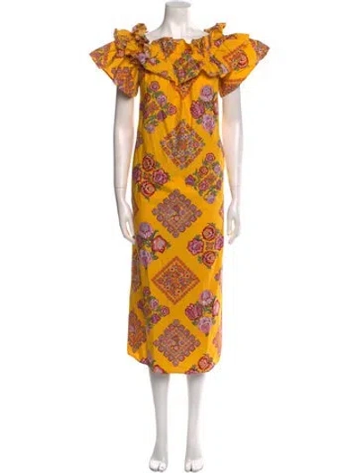 Pre-owned La Doublej Printed Midi Length Dress In Yellow