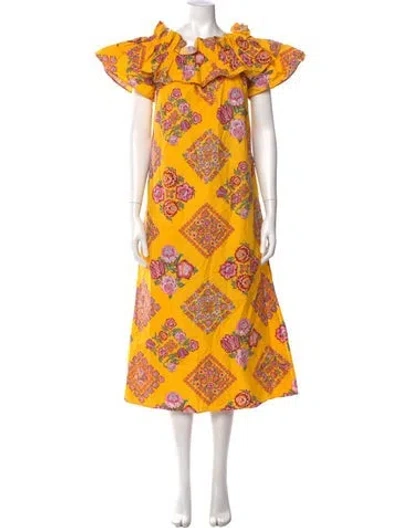 Pre-owned La Doublej Printed Midi Length Dress In Yellow
