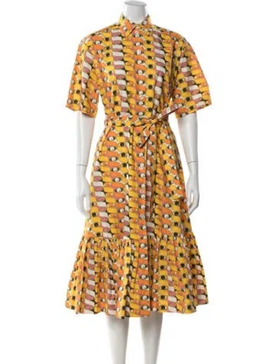 Pre-owned La Doublej Printed Midi Length Dress In Yellow