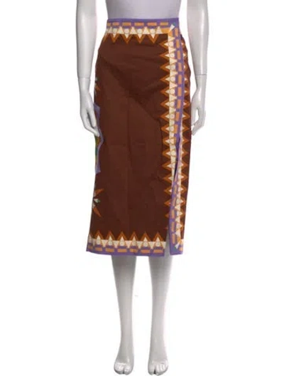 Pre-owned La Doublej Printed Midi Length Skirt In Brown