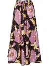 La Doublej La Double J Floral-print Satin Midi Skirt In Black