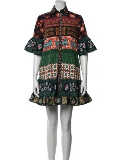 Pre-owned La Doublej Printed Mini Dress In Black/blue/green