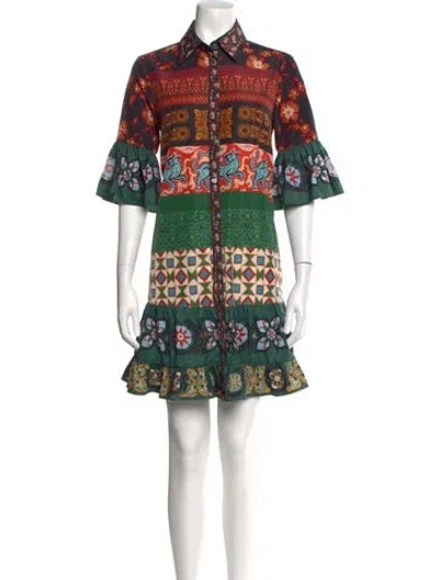 Pre-owned La Doublej Printed Mini Dress In Black/blue/green