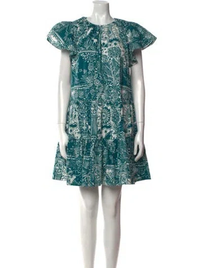 Pre-owned La Doublej Printed Mini Dress In Green