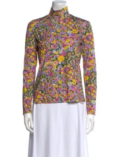 Pre-owned La Doublej Printed Mock Neck Blouse In Green