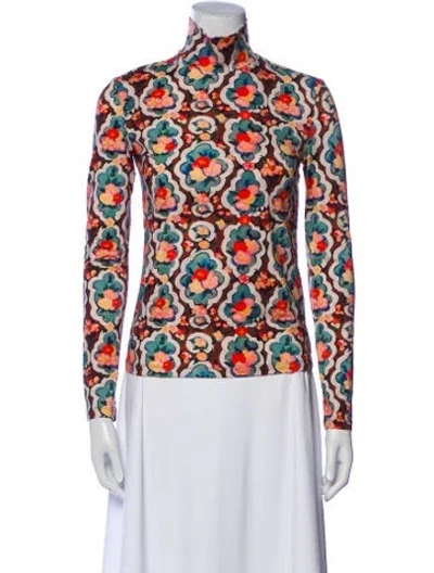 Pre-owned La Doublej Printed Mock Neck Blouse In White