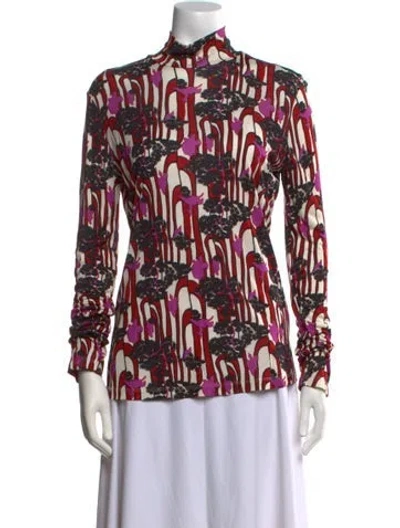 Pre-owned La Doublej Printed Mock Neck Button-up Top In Multi