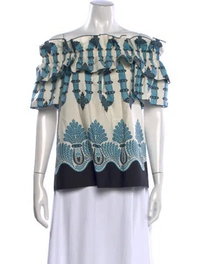 Pre-owned La Doublej Printed Off-the-shoulder Blouse In Multicolor
