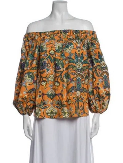Pre-owned La Doublej Printed Off-the-shoulder Blouse In Orange