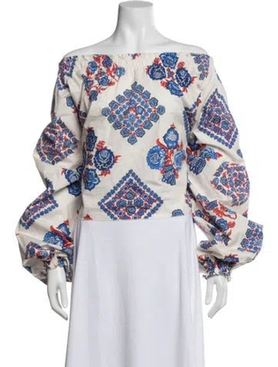 Pre-owned La Doublej Printed Off-the-shoulder Blouse W/ Tags In Neutral