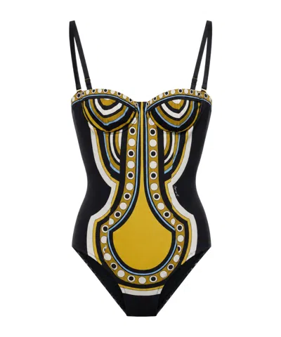 La Doublej Printed One-piece Swimsuit In Black
