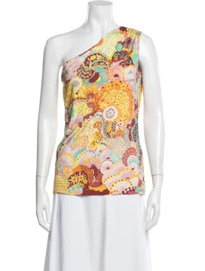 Pre-owned La Doublej Printed One-shoulder Top In Yellow