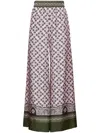 La Doublej La Double J Floral Pattern Wide-leg Trousers With Contrasting Borders In Weiss