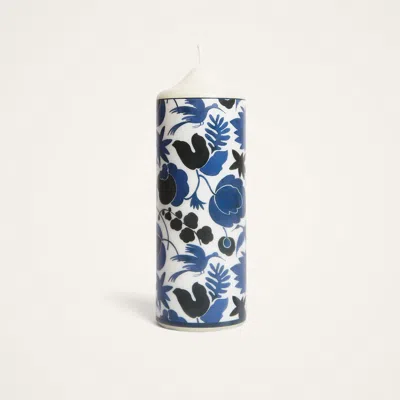 La Doublej Printed Pillar Candle In Wildbird Blue