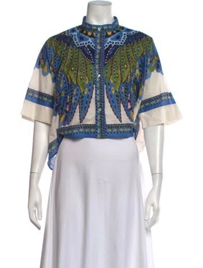 Pre-owned La Doublej Printed Short Sleeve Blouse In Blue