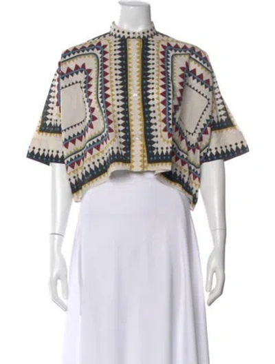 Pre-owned La Doublej Printed Short Sleeve Blouse In White