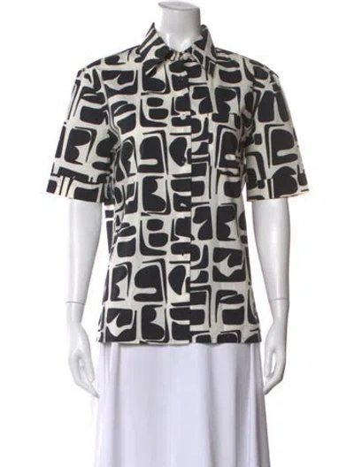 Pre-owned La Doublej Printed Short Sleeve Button-up Top In Black