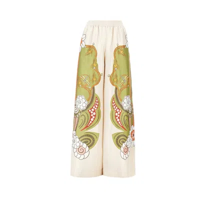 La Doublej Printed Silk Palazzo Pants In Green