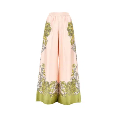 La Doublej Printed Silk Palazzo Pants In Pink