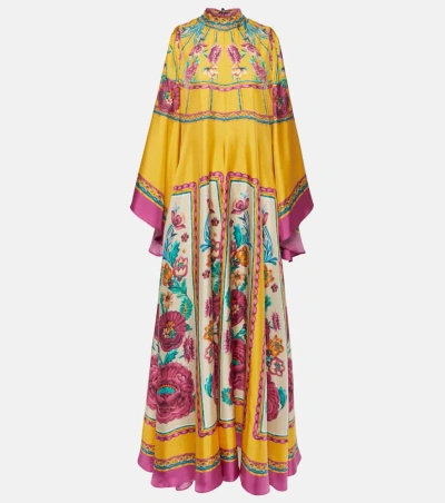 La Doublej Printed Silk Twill Maxi Dress In Yellow