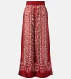 La Doublej Icon Palazzo Printed Silk-twill Wide-leg Pants In Red