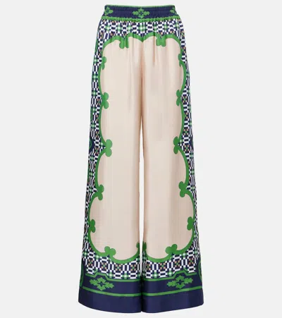 LA DOUBLEJ PRINTED SILK TWILL PALAZZO PANTS
