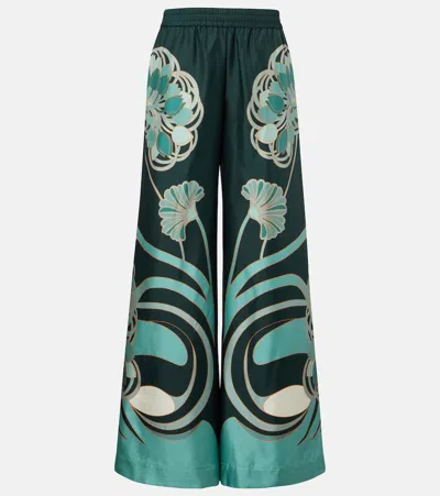 LA DOUBLEJ PRINTED SILK TWILL PALAZZO PANTS