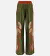 La Doublej Placée Gathered Printed Silk-twill Wide-leg Pants In Multicolor