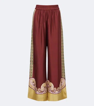 La Doublej Palazzo Printed Silk-twill Wide-leg Pants In Multi