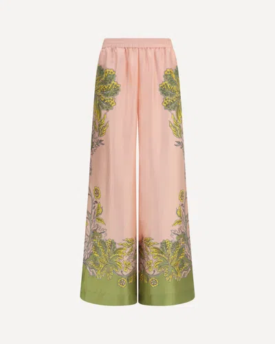 La Doublej Printed Silk Twill Pants In Pink